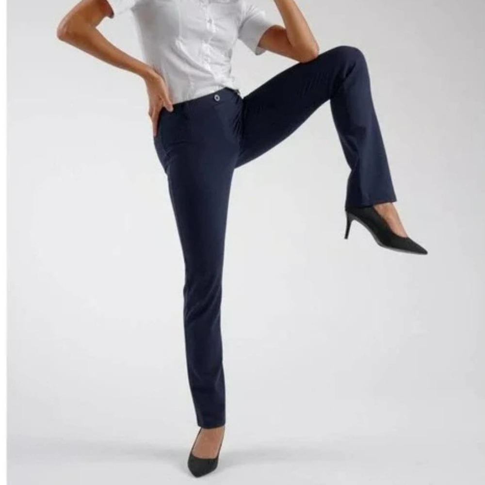 Betabrand Dress Pant Yoga Pants Navy Pull On Straight Stretch W0076-SF Petite L